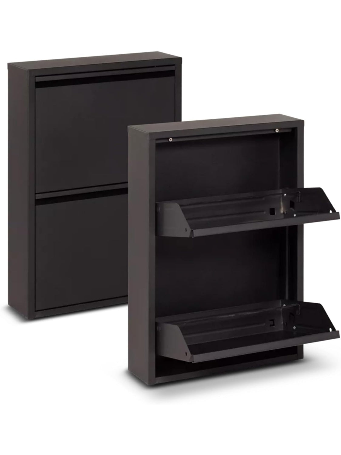 Mueble metalico para zapatos con dos puertas y perfil ultrafino en acabado negro mate