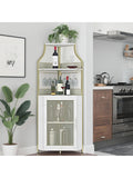 Mueble Bar Esquinero Industrial con Botellero, Porta Copas y 5 Niveles de Almacenaje, Dorado
