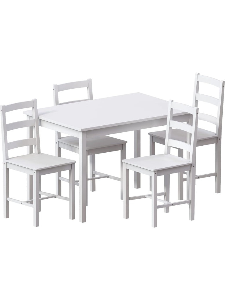 Juego de Comedor para 4 Personas, Mesa y Sillas de Cocina con Diseno Clasico, Acabado Blanco