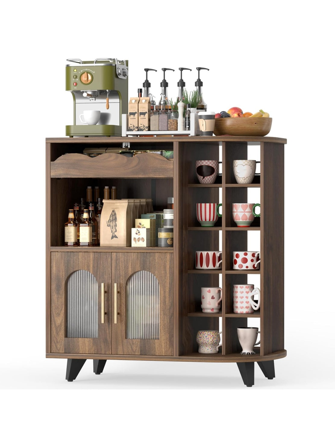 Mueble Cafetero con Cajon, Soporte para Tazas y Armario Inferior, Aparador para Cocina o Salon, 40 x 80 x 91 cm