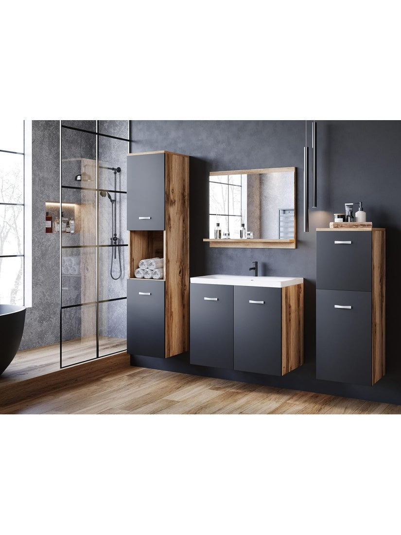 Conjunto de Muebles para Bano de 6 Piezas con Lavabo Espejo y Paneles de MDF Laminado