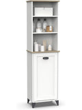 Columna de bano vintage con puerta, estanteria y balda regulable en blanco y roble Cambrian