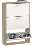 Mueble recibidor para zapatos con tres puertas, diseno estrecho en blanco y roble Cambrian, capacidad para 18 pares