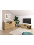 Conjunto de Salon Nordico con Aparador y Mueble TV de 120 cm, Acabado Roble y Negro