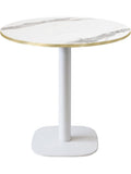 Mesa Circular de 70 cm con Acabado Blanco Superficie Marmorea y Perfil Decorativo en Laton