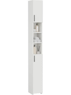 Armario de Bano Alto y Estrecho con 2 Puertas, Columna de Almacenamiento Blanca