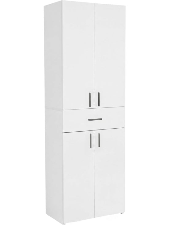 Columna Auxiliar para Bano con Cajon y 4 Puertas, Armario Estrecho de Almacenaje en Color Blanco