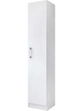 Columna auxiliar alta con puerta abatible y tres estantes para organizacion del hogar, color blanco