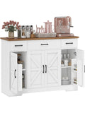 Aparador Rustico para Cocina con 3 Cajones y Estantes Ajustables, Mueble Buffet Multifuncion para Salon o TV, Blanco y Nogal