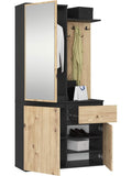 Recibidor Industrial con Espejo, Zapatero de 7 Estantes, 3 Puertas y Cajon, Negro y Roble Artesanal