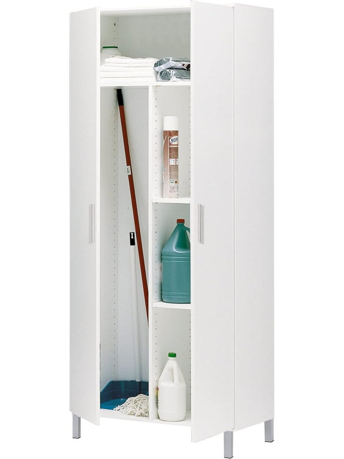 Armario Escobero de 2 Puertas para Limpieza y Almacenaje, Blanco, 188 x 82 x 35 cm