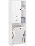 Armario de Bano con Cesto para Ropa y 6 Estantes, Mueble Alto de Almacenaje con Cajones, Blanco, 60 37 171 cm