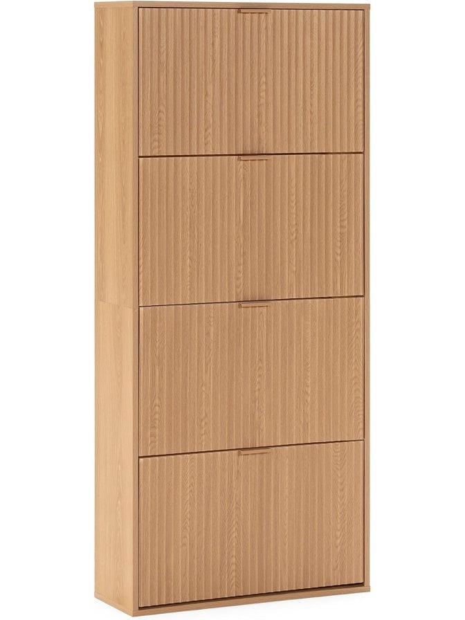 Armario para calzado de cuatro puertas con gran capacidad, acabado roble, 150 cm de altura